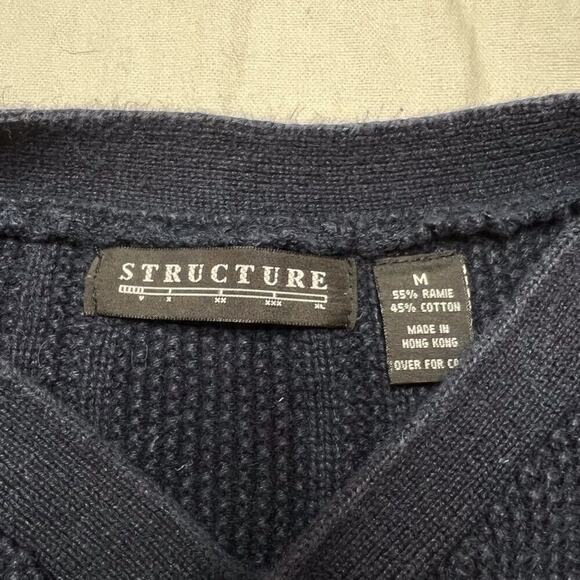 Structure Knit Pullover Sweater Long Sleeve Navy Men's Medium Classic Casual - Picture 2 of 6